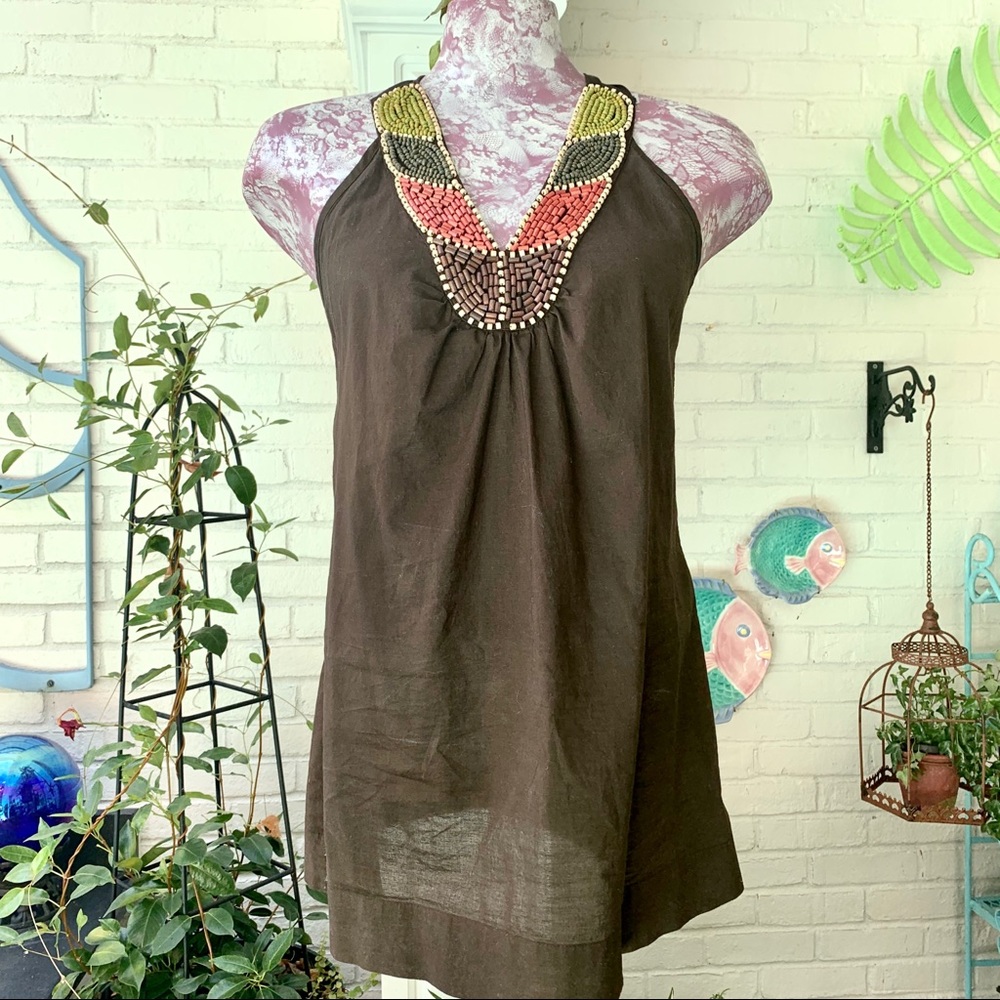Apt.9 Lady's Brown Top w/Beaded Embellishments